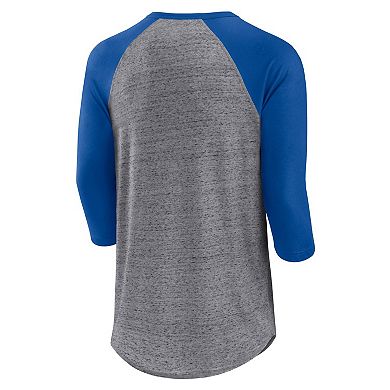 Men's Fanatics Branded Heathered Gray/Royal Chicago Cubs Iconic Above Heat Speckled Raglan Henley 3/4 Sleeve T-Shirt