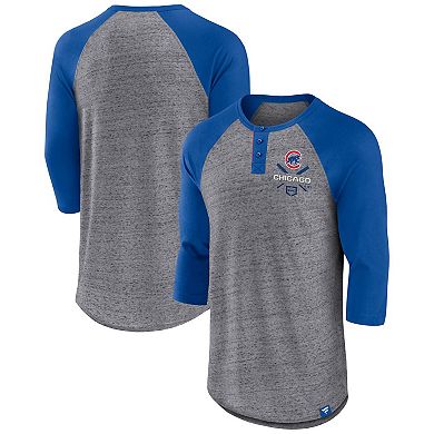 Men's Fanatics Branded Heathered Gray/Royal Chicago Cubs Iconic Above Heat Speckled Raglan Henley 3/4 Sleeve T-Shirt