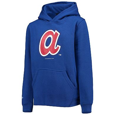 Youth Royal Atlanta Braves Cooperstown Collection Retro Logo Pullover Hoodie