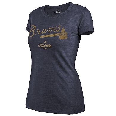 Women's Majestic Threads Navy Atlanta Braves 2022 Gold Program Wordmark T-Shirt