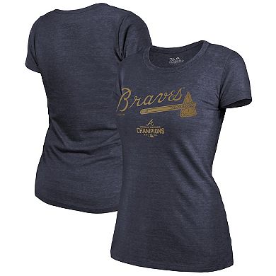 Women's Majestic Threads Navy Atlanta Braves 2022 Gold Program Wordmark T-Shirt
