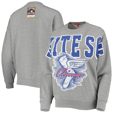 Women's Mitchell & Ness Heathered Gray Chicago White Sox Cooperstown Collection Logo Lightweight Pullover Sweatshirt