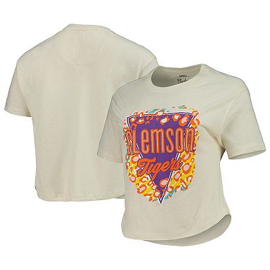 Women's Pressbox Cream Clemson Tigers Taylor Animal Print Cropped T-Shirt