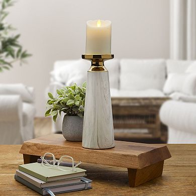 Elements Gold Finish Faux Marble Pillar Candle Holder Table Decor