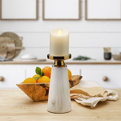 Elements Gold Finish Faux Marble Medium Pillar Candle Holder Table Decor