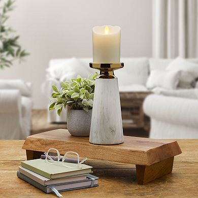 Elements Gold Finish Faux Marble Medium Pillar Candle Holder Table Decor