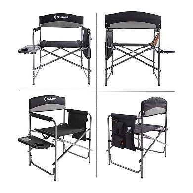 KingCamp Compact Camping Folding Chair with Side Table and Storage Pocket, Grey