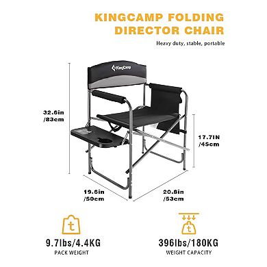 KingCamp Compact Camping Folding Chair with Side Table and Storage Pocket, Grey