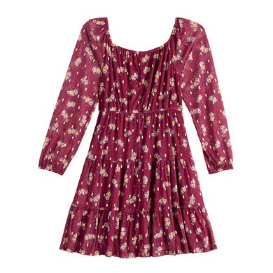 Girls 7-16 Three Pink Hearts Printed Power Mesh Dress in Regular & Plus Size