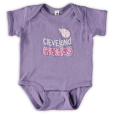 Infant Soft as a Grape Pink/Purple Cleveland Guardians 3-Pack Rookie Bodysuit Set