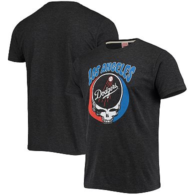 Men's Homage Charcoal Los Angeles Dodgers Grateful Dead Tri-Blend T-Shirt