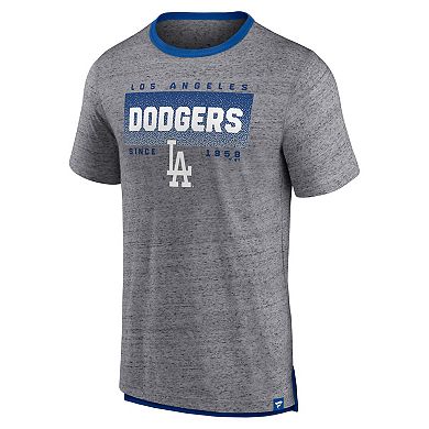 Men's Fanatics Branded Heathered Gray Los Angeles Dodgers Iconic Team Element Speckled Ringer T-Shirt