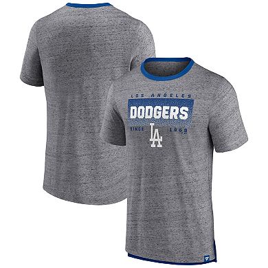 Men's Fanatics Branded Heathered Gray Los Angeles Dodgers Iconic Team Element Speckled Ringer T-Shirt