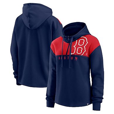 Women's Fanatics Branded Navy Boston Red Sox Iconic Overslide Color-Block Quarter-Zip Hoodie