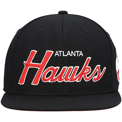 Men's Mitchell & Ness Black Atlanta Hawks Hardwood Classics Script 2.0 Snapback Hat
