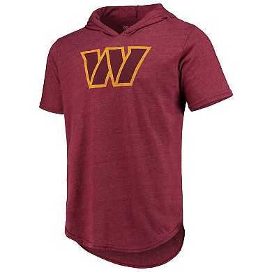 Men's Washington Commanders Majestic Threads Heathered Burgundy Primary Logo Tri-Blend Hoodie T-Shirt