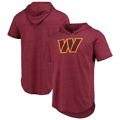 Men's Washington Commanders Majestic Threads Heathered Burgundy Primary Logo Tri-Blend Hoodie T-Shirt