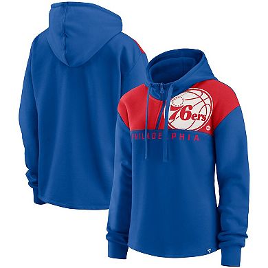Women's Fanatics Branded Royal Philadelphia 76ers Overslide Quarter-Zip Fleece Hoodie