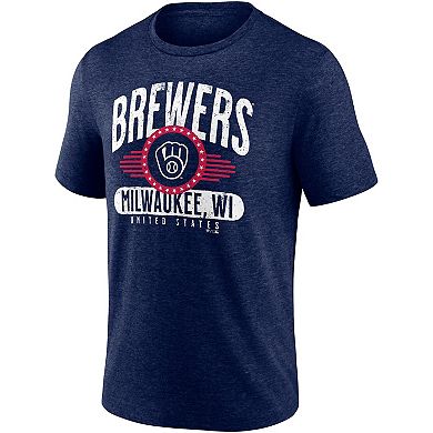 Men's Fanatics Branded Heathered Navy Milwaukee Brewers Badge of Honor Tri-Blend T-Shirt