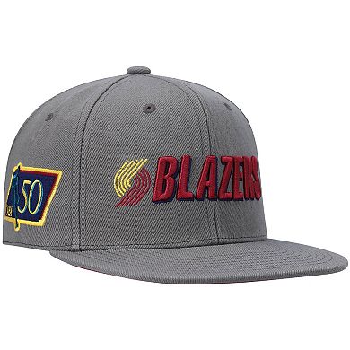Men's Mitchell & Ness Charcoal Portland Trail Blazers Hardwood Classics NBA 50th Anniversary Carbon Cabernet Fitted Hat