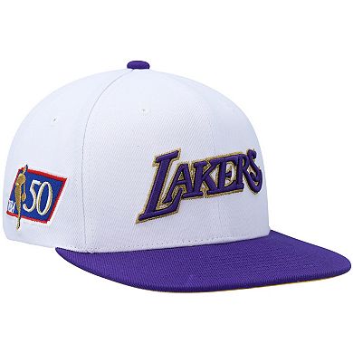 Men's Mitchell & Ness White/Purple Los Angeles Lakers Hardwood Classics 50th Anniversary Snapback Hat