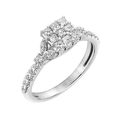 Love Always 10k White Gold 1/2 Carat T.W. Diamond Floral Engagement Ring