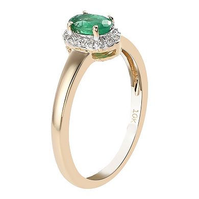 10k Gold Genuine Emerald & White Topaz Accent Ring