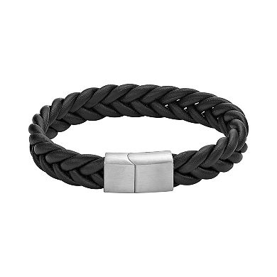 Men's LYNX Stainless Steel & Braided Leather Bracelet