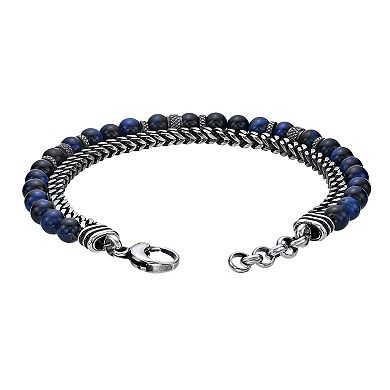 LYNX Men's Antiqued Stainless Steel & Blue Tiger's Eye Bracelet