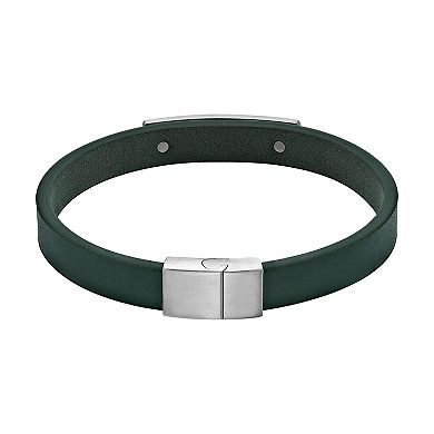 LYNX Men's Two Tone Stainless Steel & Green Leather Bracelet
