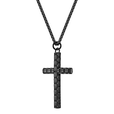 LYNX Men's Black Ion Plated Stainless Steel Cross Pendant Necklace