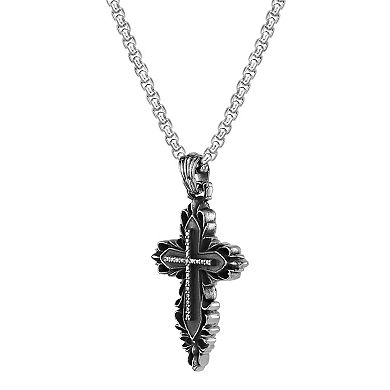 LYNX Men's Antiqued Stainless Steel Cross Pendant Necklace