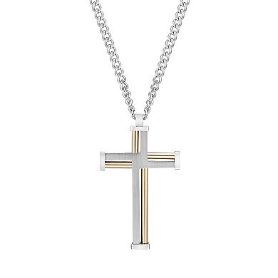 LYNX Men's Two Tone Stainless Steel Cross Pendant Necklace