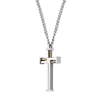 LYNX Men's Two Tone Stainless Steel Cross Pendant Necklace