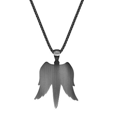 LYNX Men's Stainless Steel Cubic Zirconia Wings Pendant Necklace