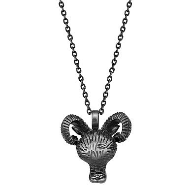 LYNX Men's Antiqued Stainless Steel Ram's Head Pendant Necklace