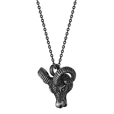 LYNX Men's Antiqued Stainless Steel Ram's Head Pendant Necklace