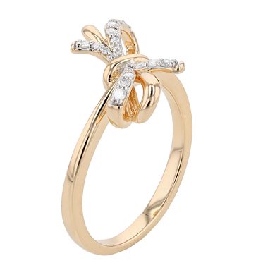 14k Gold Over Silver 1/8 Carat T.W. Diamond Bow Ring