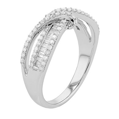 Sterling Silver 1/2 Carat T.W. Round & Baguette Diamond Ring