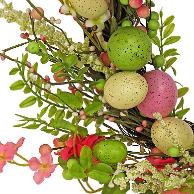 National Tree Company Artificial Flowering Pink Eggs Easter Wreath