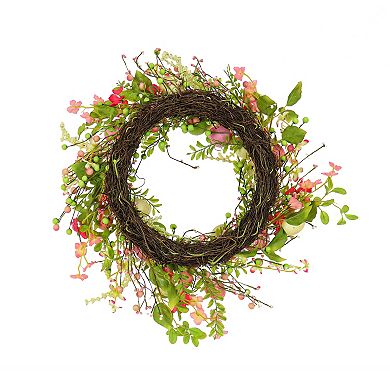 National Tree Company Artificial Flowering Pink Eggs Easter Wreath