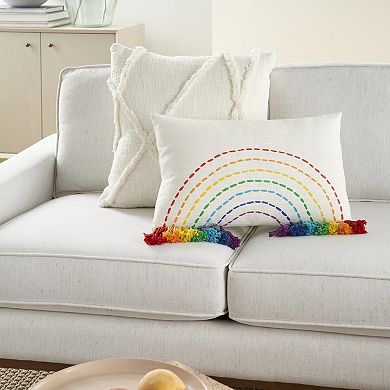 Mina Victory Plush Lines Rainbow With Tassels Multicolor Indoor Throw Pillow