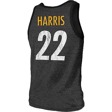 Men's Majestic Threads Najee Harris Black Pittsburgh Steelers Player Name & Number Tri-Blend Tank Top