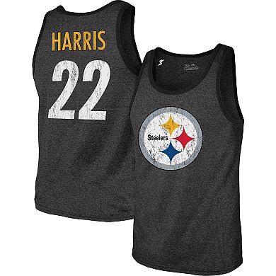 Men's Majestic Threads Najee Harris Black Pittsburgh Steelers Player Name & Number Tri-Blend Tank Top