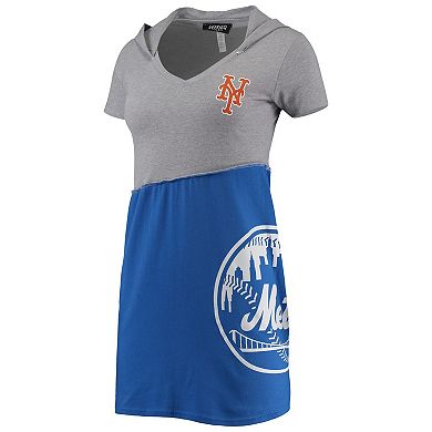 Women's Refried Apparel Heathered Gray/Royal New York Mets Hoodie Dress