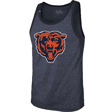 Men's Majestic Threads Justin Fields Heather Navy Chicago Bears Name & Number Tri-Blend Tank Top