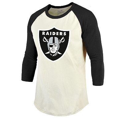 Men's Majestic Threads Davante Adams Cream/Black Las Vegas Raiders Player Name & Number Raglan 3/4-Sleeve T-Shirt