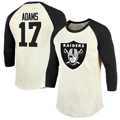 Men's Majestic Threads Davante Adams Cream/Black Las Vegas Raiders Player Name & Number Raglan 3/4-Sleeve T-Shirt