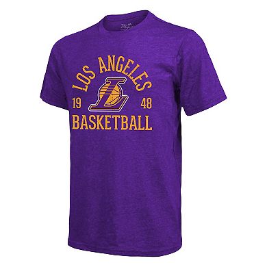 Men's Majestic Threads Heathered Purple Los Angeles Lakers Ball Hog Logo Tri-Blend T-Shirt