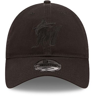 Men's New Era Miami Marlins Black On Black Core Classic 2.0 9TWENTY Adjustable Hat